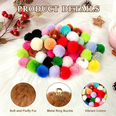 50 Pcs 1'' Mini Pom Poms Keychains Charms Bulk Colorful Soft Plush Fluffy Balls for DIY Crafts Jewelry Making Earrings Bracelets Bag Purse Pendants in Saudi Arabia