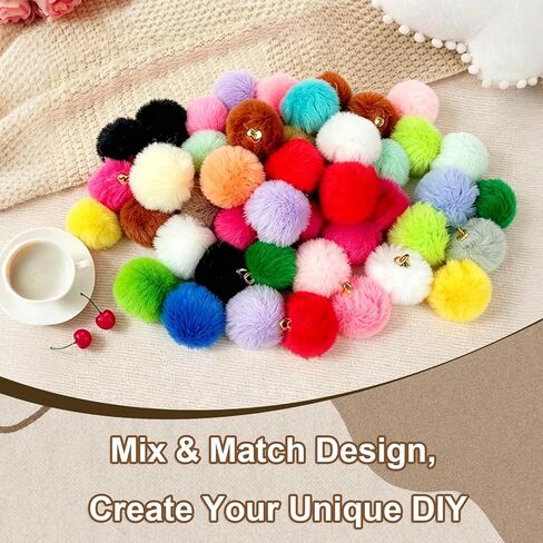 50 Pcs 1'' Mini Pom Poms Keychains Charms Bulk Colorful Soft Plush Fluffy Balls for DIY Crafts Jewelry Making Earrings Bracelets Bag Purse Pendants in Saudi Arabia