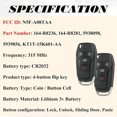 SUPALAND Key Fob Replacement Fits for Ford Transit 2020 2021 2022 2023 2024 2025 Ford Transit Connect 2019-2023 Keyless Entry Remote Control N5F-A08TAA 164-R8236 164-R8281 315 MHz in Kuwait
