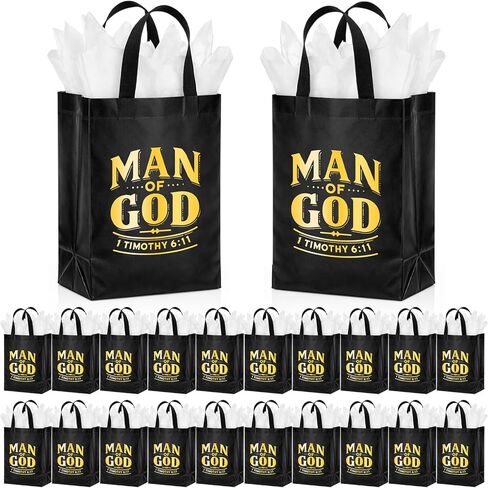 Sweetude 18 Sets Christian Gift Bag Bulk Father's Day Man of God Church Bag with Tissue Papers Non Woven Reusable Dad Tote Bags with Handle for Father's Day Party Favors Wrapping Gifts Supplies in Kuwait