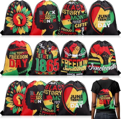 Blosssound 12 Pcs Juneteenth Gift Bags Juneteenth Party favor Bag June 19th 1865 Goodie Candy Treat Snack Pouch African American Independence Day Party Favors for 1865 June 19th Birthday Supplies in Kuwait