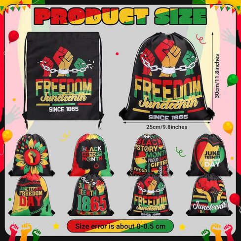 Blosssound 12 Pcs Juneteenth Gift Bags Juneteenth Party favor Bag June 19th 1865 Goodie Candy Treat Snack Pouch African American Independence Day Party Favors for 1865 June 19th Birthday Supplies in Kuwait