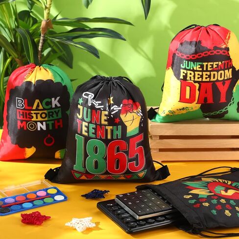 Blosssound 12 Pcs Juneteenth Gift Bags Juneteenth Party favor Bag June 19th 1865 Goodie Candy Treat Snack Pouch African American Independence Day Party Favors for 1865 June 19th Birthday Supplies in Kuwait
