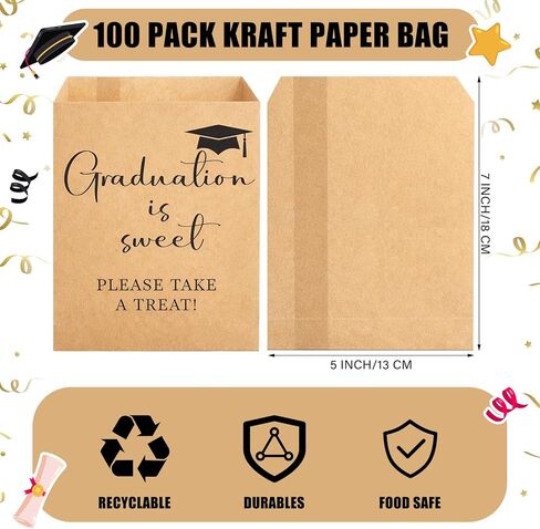 Teenyyou 100 Pcs Graduation Party Favors 2026 Congrats Grad Treat Bags 5 x 7'' Graduation Is Sweet Kraft Paper Bag Small Gift Wrapping for Cookie Candy Popcorn Snack Supplies(Brown) in Kuwait