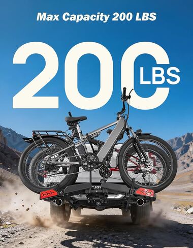 رف دراجة JOYTUTUS Hitch EBike مع منحدر لدراجتين إلكترونيتين، حامل دراجة كهربائية بسعة 200 رطل للسيارات وسيارات الدفع الرباعي، حامل منصة حامل دراجة قابل للطي سهل الإمالة لجهاز استقبال 2 بوصة، يناسب ما يصل إلى 5 بوصات من الإطارات الدهنية in Kuwait