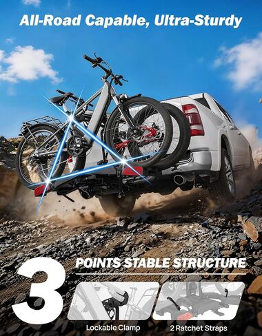 رف دراجة JOYTUTUS Hitch EBike مع منحدر لدراجتين إلكترونيتين، حامل دراجة كهربائية بسعة 200 رطل للسيارات وسيارات الدفع الرباعي، حامل منصة حامل دراجة قابل للطي سهل الإمالة لجهاز استقبال 2 بوصة، يناسب ما يصل إلى 5 بوصات من الإطارات الدهنية in Kuwait