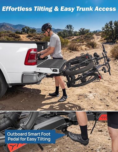 رف دراجة JOYTUTUS Hitch EBike مع منحدر لدراجتين إلكترونيتين، حامل دراجة كهربائية بسعة 200 رطل للسيارات وسيارات الدفع الرباعي، حامل منصة حامل دراجة قابل للطي سهل الإمالة لجهاز استقبال 2 بوصة، يناسب ما يصل إلى 5 بوصات من الإطارات الدهنية in Kuwait