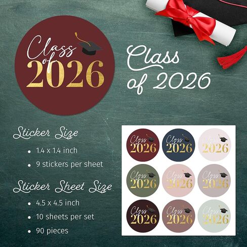 Mobiusea Creation Class of 2026 ملصقات التخرج | 90 قطعة من ملصقات رقائق الذهب لأختام المغلفات وديكورات التخرج والهدايا ومفضلات الحفلات وحقائب المكافآت in Kuwait