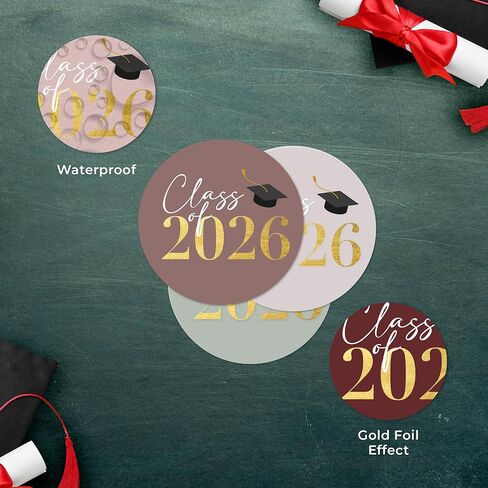 Mobiusea Creation Class of 2026 ملصقات التخرج | 90 قطعة من ملصقات رقائق الذهب لأختام المغلفات وديكورات التخرج والهدايا ومفضلات الحفلات وحقائب المكافآت in Kuwait