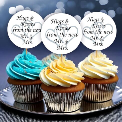 324 Hugs and Kisses from the new Mr. & Mrs. with Interlocking Hearts Wedding Stickers, Chocolate Drops Labels for Bridal Shower Engagement Party Decorations, Kiss Favors Decor. Made in USA (Silver) in Kuwait