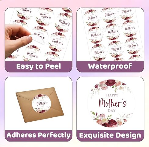 60Pcs Happy Mothers Day Stickers, 2" Mother's Day Envelope Seals, Self-Adhesive Mom Gift Labels with Red Floral for Mom's Birthday Card Goodie Bag Present Wrap Party Decors in Saudi Arabia