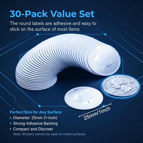 30Pcs NFC Sticker with Original NTAG216 Chip,NFC Tags Sticker Blank Round Transparent RFID Tag 888 Bytes Memory Rewritable & Programmable RFID NFC Stickers Compatible with TagMo and NFC Enabled Device in Kuwait