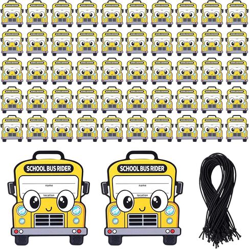 Novabright 50 Pcs Parent Pickup Child Bus Rider Backpack Tags - 3.69 x 4.25 Inch Write-in Child Safe School Dismissal Bus Shaped Tags with Elastic Bands for School, Daycares in Kuwait