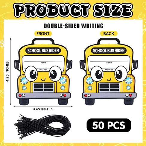 Novabright 50 Pcs Parent Pickup Child Bus Rider Backpack Tags - 3.69 x 4.25 Inch Write-in Child Safe School Dismissal Bus Shaped Tags with Elastic Bands for School, Daycares in Kuwait