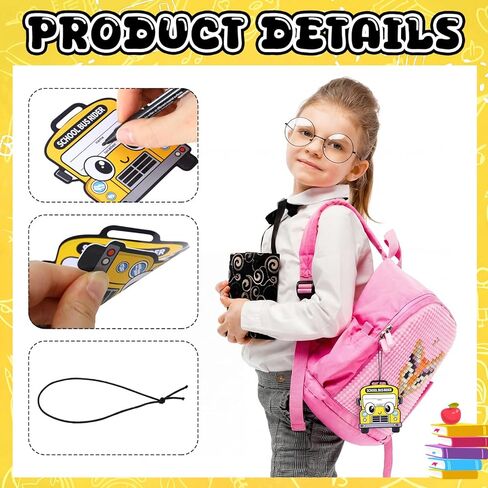 Novabright 50 Pcs Parent Pickup Child Bus Rider Backpack Tags - 3.69 x 4.25 Inch Write-in Child Safe School Dismissal Bus Shaped Tags with Elastic Bands for School, Daycares in Kuwait
