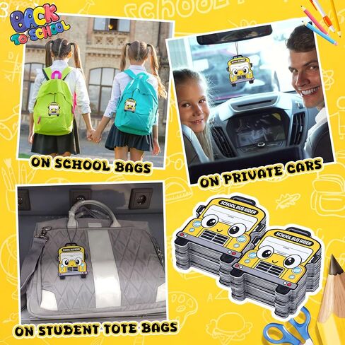 Novabright 50 Pcs Parent Pickup Child Bus Rider Backpack Tags - 3.69 x 4.25 Inch Write-in Child Safe School Dismissal Bus Shaped Tags with Elastic Bands for School, Daycares in Kuwait