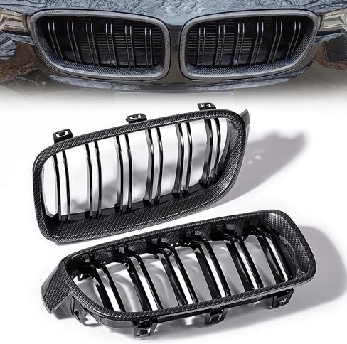 Dual Slats Carbon Fiber Front Kidney Grill Compatible with BMW 3 Series F30 F31 M3 Style Grille 2012-2018 in Saudi Arabia