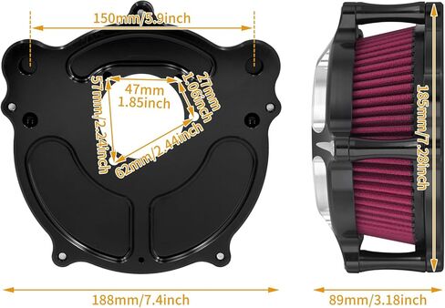 Turbine Intake Air Cleaner Kit Compatible with Harley Dyna 2000-2017 Softail 2000-2015 Touring Road King Road Glide Street Glide 2000-2007, Black &Red in Kuwait