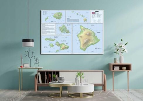 Hawaii Physical State Map - 23.3 x 16.5 Inches - Paper Laminated in Saudi Arabia