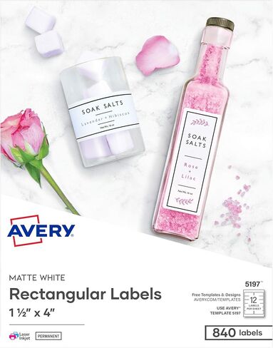 Avery Printable Blank Rectangle Labels, 1.5" x 4", Matte White, 840 Customizable Labels (5197) in Kuwait