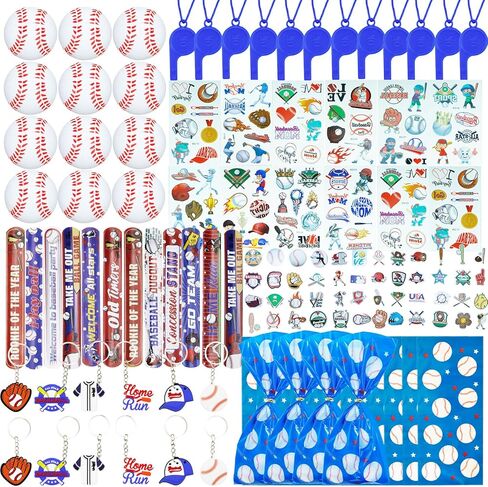 122 PCS Baseball Party Favors, Baseball Themed Goodie Bags with Key Chains, Mini Baseballs, Whistles, Tattoos and Stickers for Baseball Party Decorations Gifts, Birthday Party, Team Prizes in Saudi Arabia