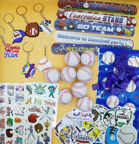 122 PCS Baseball Party Favors, Baseball Themed Goodie Bags with Key Chains, Mini Baseballs, Whistles, Tattoos and Stickers for Baseball Party Decorations Gifts, Birthday Party, Team Prizes in Saudi Arabia