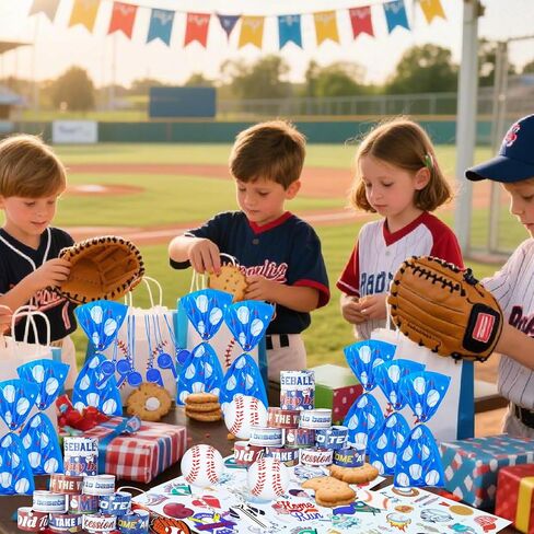 122 PCS Baseball Party Favors, Baseball Themed Goodie Bags with Key Chains, Mini Baseballs, Whistles, Tattoos and Stickers for Baseball Party Decorations Gifts, Birthday Party, Team Prizes in Saudi Arabia