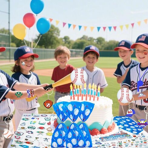 122 PCS Baseball Party Favors, Baseball Themed Goodie Bags with Key Chains, Mini Baseballs, Whistles, Tattoos and Stickers for Baseball Party Decorations Gifts, Birthday Party, Team Prizes in Saudi Arabia