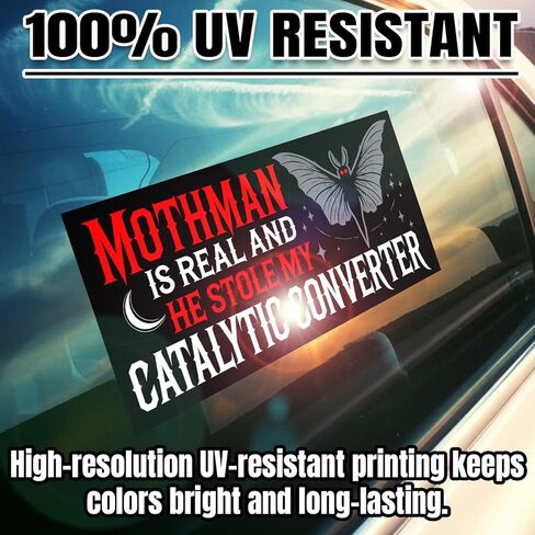 (4 قطع - 7.5 × 3.75 بوصة) ملصق ممتص الصدمات للمحول الحفاز الخاص بي من Mothman is Real and He Stole My I Brake for Cryptid ملصق فينيل مقاوم للماء للسيارات التي تعمل بنظام Windows in Kuwait