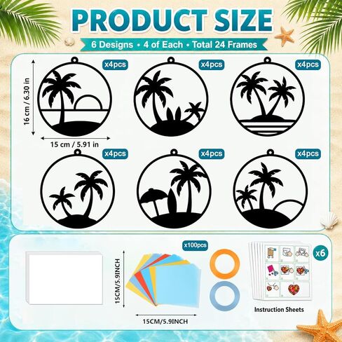 24 Set Summer Suncatchers Crafts for Kids DIY Hawaiian Tropical Palm Tree Window Tissue Paper Crafts Kit Hanging Decor Bulk for Luau Beach Party School Classroom Activity Art Project Favor Gift in Saudi Arabia