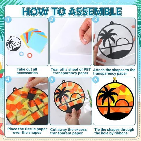 24 Set Summer Suncatchers Crafts for Kids DIY Hawaiian Tropical Palm Tree Window Tissue Paper Crafts Kit Hanging Decor Bulk for Luau Beach Party School Classroom Activity Art Project Favor Gift in Saudi Arabia