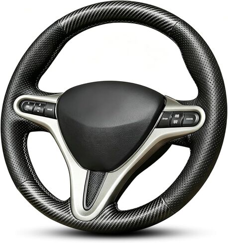 Hand Stitch Steering Wheel Cover | Heavy Duty Customized Fit for Honda Civic 9 Civic 2012 2013 2014 2015 Anti-Slip Perforated Leather Black in Saudi Arabia