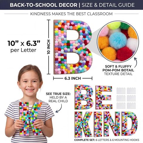 Unittype 6 Pcs Be Kind Posters Classroom Decoration 10 x 6.3 Inch Rainbow Be Kind Sign Bulletin Board Pom Pom Positive Saying Backdrop Back to School Wall Decor for School Library Dorm Photo Props in Kuwait