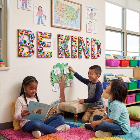Unittype 6 Pcs Be Kind Posters Classroom Decoration 10 x 6.3 Inch Rainbow Be Kind Sign Bulletin Board Pom Pom Positive Saying Backdrop Back to School Wall Decor for School Library Dorm Photo Props in Kuwait