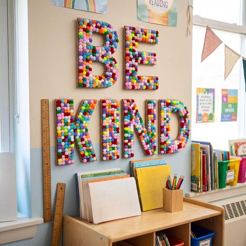 Unittype 6 Pcs Be Kind Posters Classroom Decoration 10 x 6.3 Inch Rainbow Be Kind Sign Bulletin Board Pom Pom Positive Saying Backdrop Back to School Wall Decor for School Library Dorm Photo Props in Kuwait