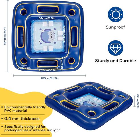 Floating Poker Table for Pool with Waterproof Playing Cards - 4 Person Inflatable Pool Games for Adults - Blue & Gold Premium Floating Card Table Set for Lake, River, and Swimming Party (40 inch) in Saudi Arabia