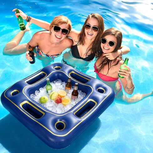 Floating Poker Table for Pool with Waterproof Playing Cards - 4 Person Inflatable Pool Games for Adults - Blue & Gold Premium Floating Card Table Set for Lake, River, and Swimming Party (40 inch) in Saudi Arabia