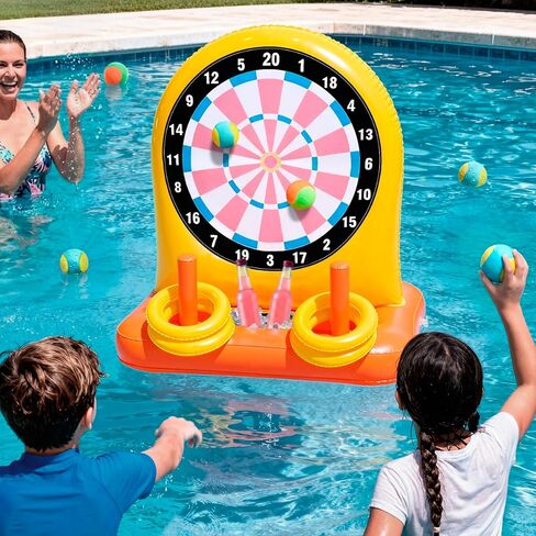 SLOOSH 2-in-1 Fun Pool Toys Set for Kids, Inflatable Dart Board & Ring Toss Game, Pool Floats Water Game Toys for Beach Yard Outdoor Ball Play, Party Birthday Gift for Kids Teen Adult in Kuwait