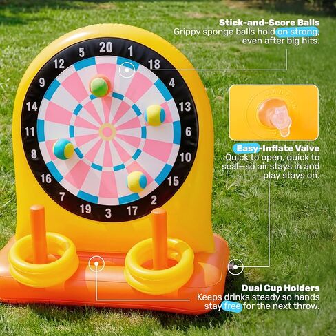 SLOOSH 2-in-1 Fun Pool Toys Set for Kids, Inflatable Dart Board & Ring Toss Game, Pool Floats Water Game Toys for Beach Yard Outdoor Ball Play, Party Birthday Gift for Kids Teen Adult in Kuwait