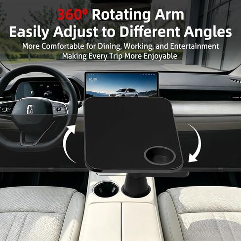 360° Rotating Car Desk Tray for Laptop and Food, Premium Leather Car Table with Built-in Cup Slot, Adjustable Vehicle Desk for Eating, Working, Road Trips, Fits Tesla Model Y/3/S&Most Cars(BLACK) in Kuwait