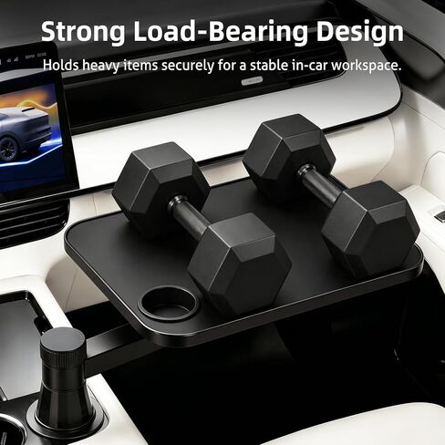 360° Rotating Car Desk Tray for Laptop and Food, Premium Leather Car Table with Built-in Cup Slot, Adjustable Vehicle Desk for Eating, Working, Road Trips, Fits Tesla Model Y/3/S&Most Cars(BLACK) in Kuwait