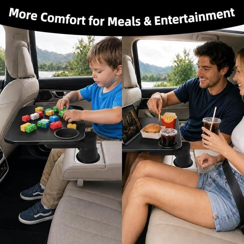 360° Rotating Car Desk Tray for Laptop and Food, Premium Leather Car Table with Built-in Cup Slot, Adjustable Vehicle Desk for Eating, Working, Road Trips, Fits Tesla Model Y/3/S&Most Cars(BLACK) in Kuwait