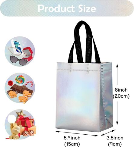 JCBZAMZ 25 Pack Iridescent Reusable Gift Bags with Handles Bulk, Holographic Rainbow Small Gift Bag for Women Kids, Eco-Friendly Non-Woven Party Favor Goodie Bags for Birthday, Valentine, Baby Shower, Wedding Treats in Saudi Arabia