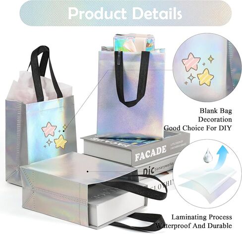 JCBZAMZ 25 Pack Iridescent Reusable Gift Bags with Handles Bulk, Holographic Rainbow Small Gift Bag for Women Kids, Eco-Friendly Non-Woven Party Favor Goodie Bags for Birthday, Valentine, Baby Shower, Wedding Treats in Saudi Arabia
