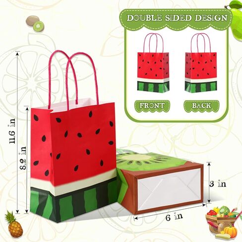 24 قطعة من أكياس هدايا حفلات الفاكهة من Talew مع مقابض حقائب هدايا ورقية صيفية من Tutti Frutti لحفلات أعياد الميلاد وحفلات استقبال المولود الجديد (بطيخ كيوي فراولة برتقالي) in Kuwait