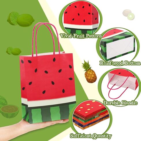 24 قطعة من أكياس هدايا حفلات الفاكهة من Talew مع مقابض حقائب هدايا ورقية صيفية من Tutti Frutti لحفلات أعياد الميلاد وحفلات استقبال المولود الجديد (بطيخ كيوي فراولة برتقالي) in Kuwait