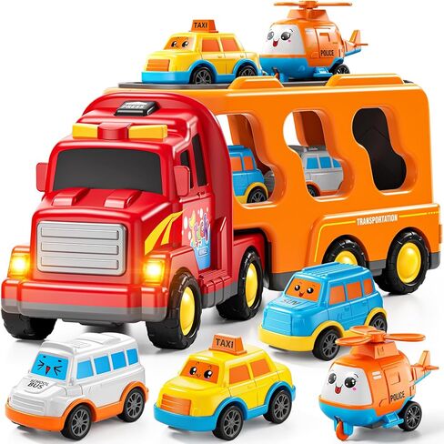 Ambulance Truck Toys Set for Kids Toddlers 1-3 3-5 Years Old, Carrier Truck Playset with Toy Cars, Light and Sound, City Learning Toys for Toddlers, Birthday Gifts for Boys Girls Aged 2-4 4-8 in Saudi Arabia
