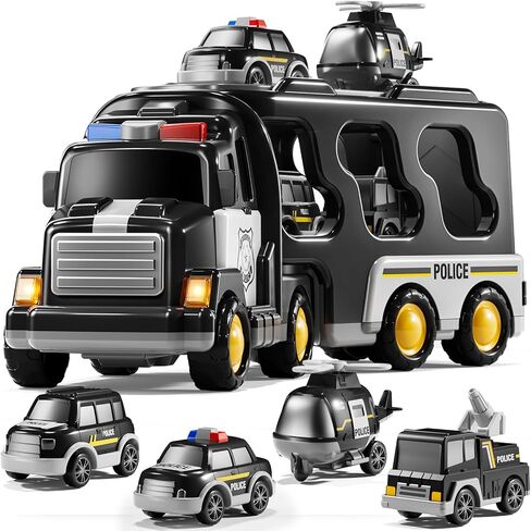 Ambulance Truck Toys Set for Kids Toddlers 1-3 3-5 Years Old, Carrier Truck Playset with Toy Cars, Light and Sound, City Learning Toys for Toddlers, Birthday Gifts for Boys Girls Aged 2-4 4-8 in Saudi Arabia