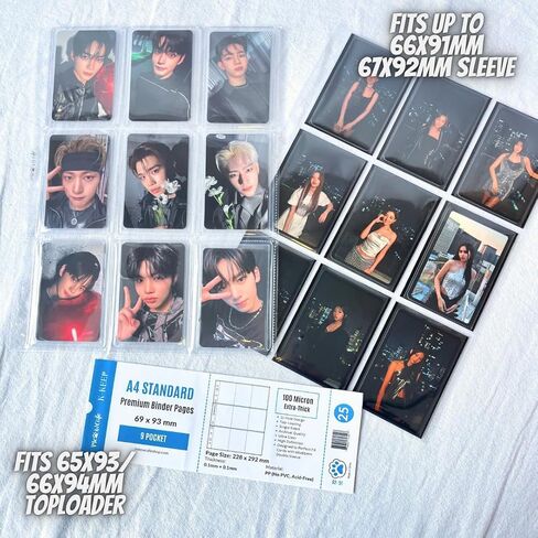 Meowcafe K-Keep Single Sided A4 Standard 9 Pocket Premium Kpop Photocard Binder Pages, 69x93mm Pocket Size for Magic The Gathering, Sports Card Maximal Fit 66x91mm Sleeve (50 Pages Set) in Saudi Arabia