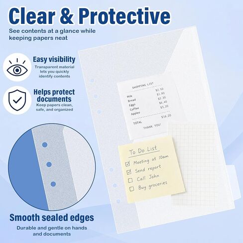 25 Pcs Mini Binder Divider with Pockets for 6 Ring Binders Clear Binder Pouches 5.5 x 8.5 Inches Transparent A5 Document Folders File Organizer for Office in Saudi Arabia